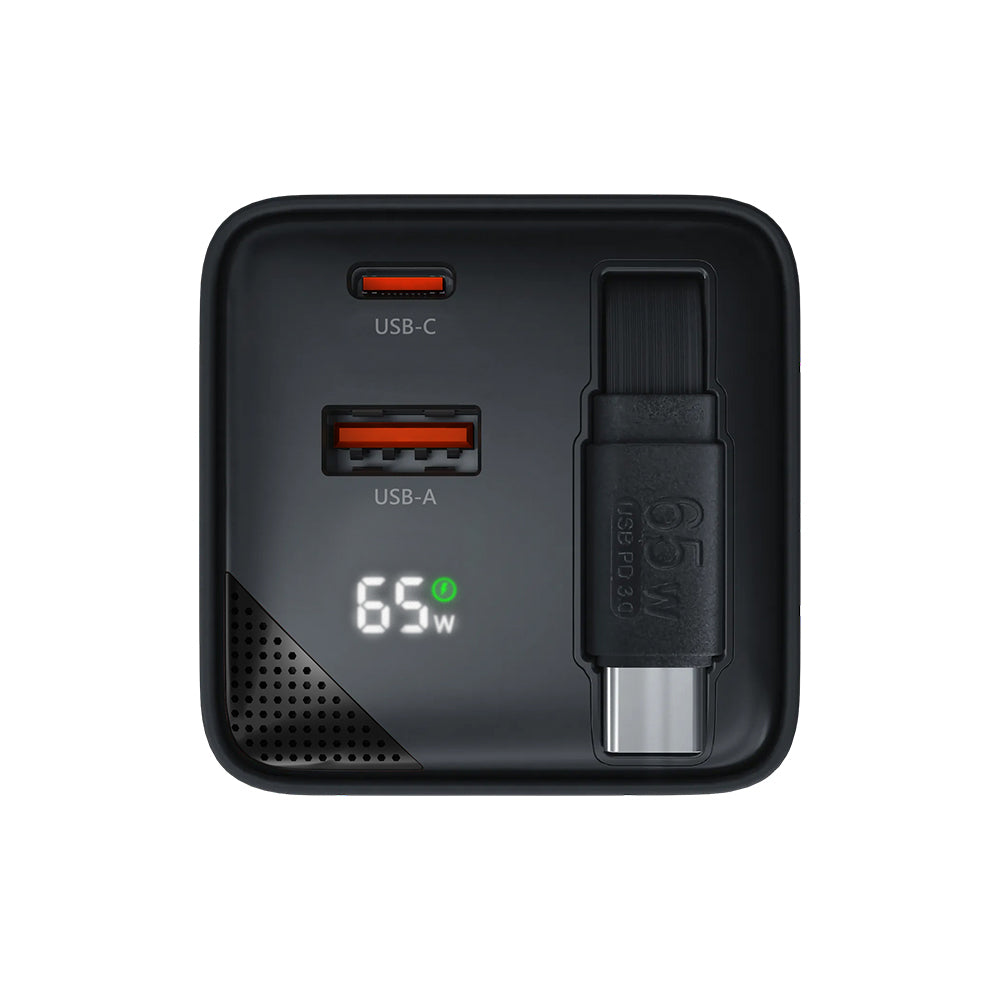 65W GaN 氮化鎵三輸出自帶伸縮線電源供應器 / 極速智能充電器 | HODA®