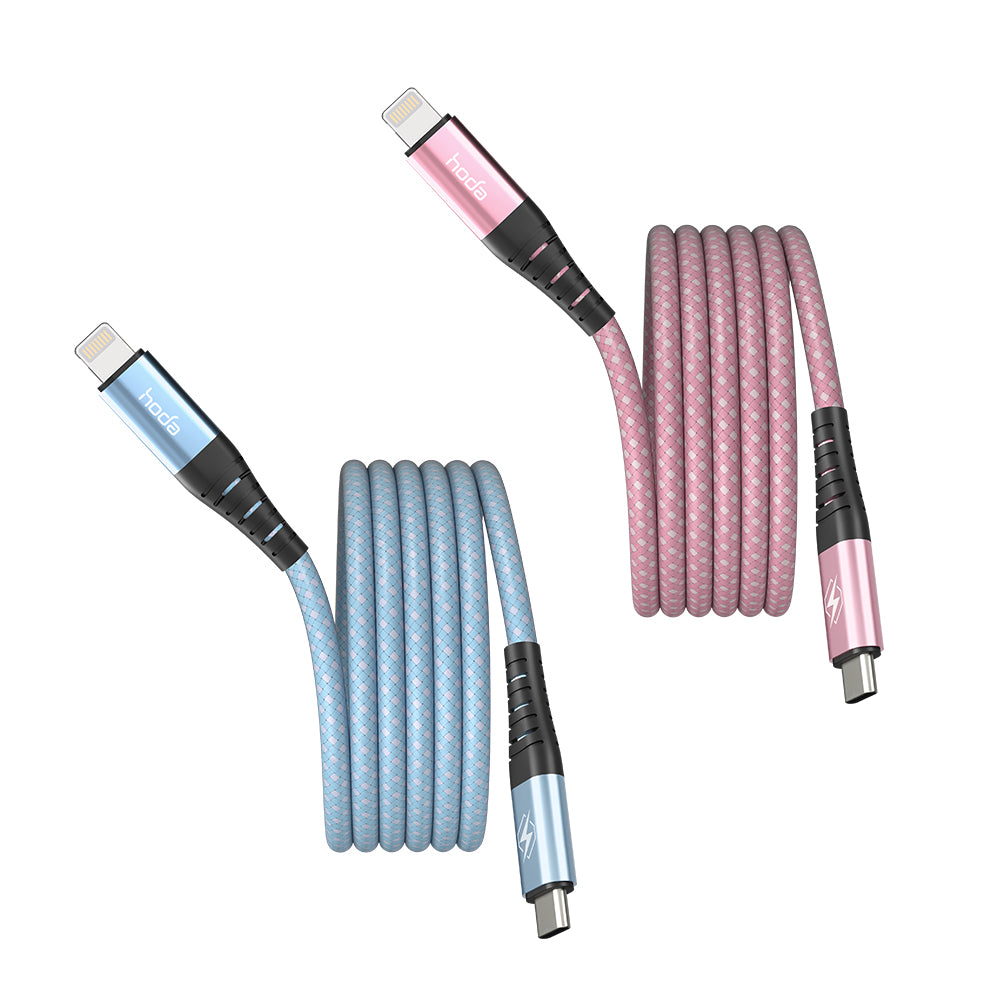27W USB 2.0【USB-C to Lightning】120cm 磁吸收納編織快充線 | HODA®