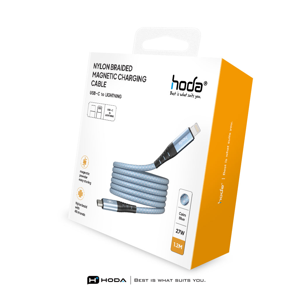 27W USB 2.0【USB-C to Lightning】120cm / 200cm 磁吸收納編織快充線 | HODA®
