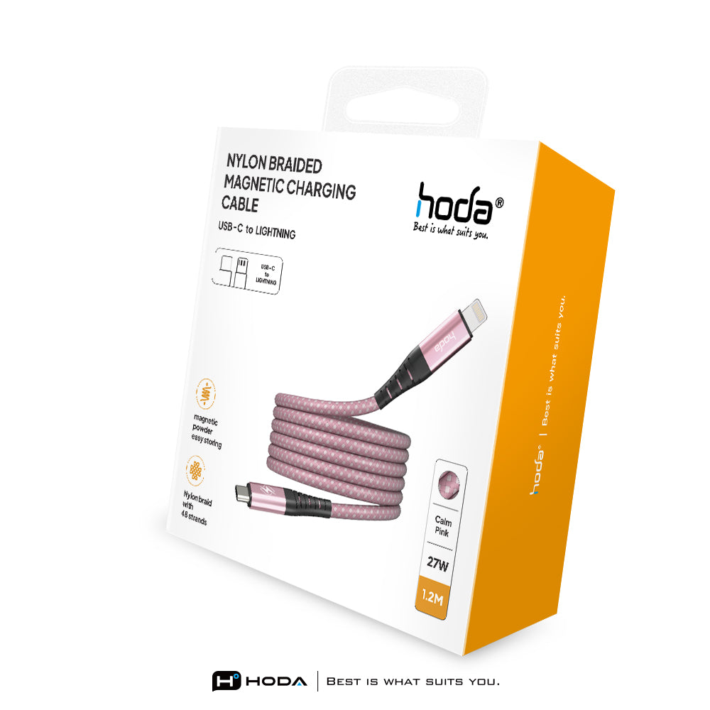 27W USB 2.0【USB-C to Lightning】120cm / 200cm 磁吸收納編織快充線 | HODA®