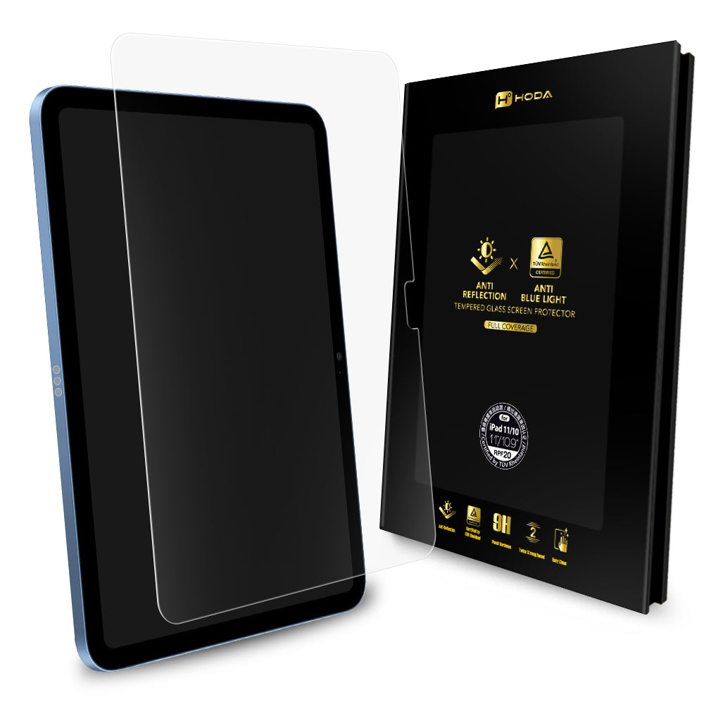 AR抗反射抗藍光玻璃保護貼 iPad A16(11代) 11吋 / iPad 10代 10.9吋 (德國萊因TÜV RPF20認證) | HODA®