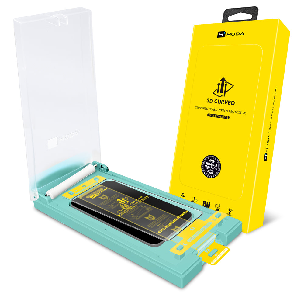 3D熱彎曲面 亮面玻璃保護貼 華為 HUAWEI Mate 70 系列附無塵滾輪太空艙貼膜神器 | HODA®