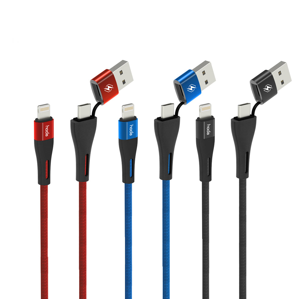 USB-C & USB-A To Lightning 二合一尼龍編織PD快速充電傳輸線 100CM | HODA®