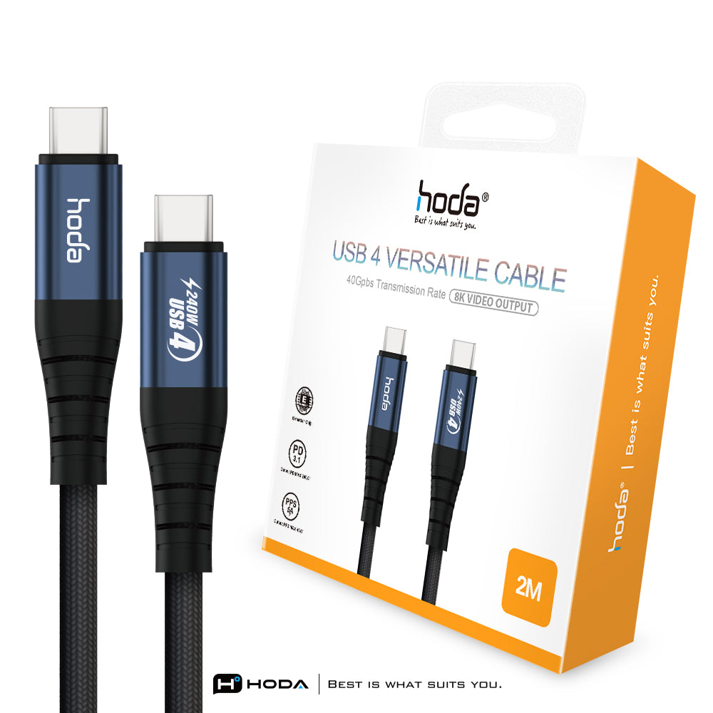 240W 5A USB4【USB-C to C】120cm / 200cm 同軸編織快充線 8K60Hz | HODA®