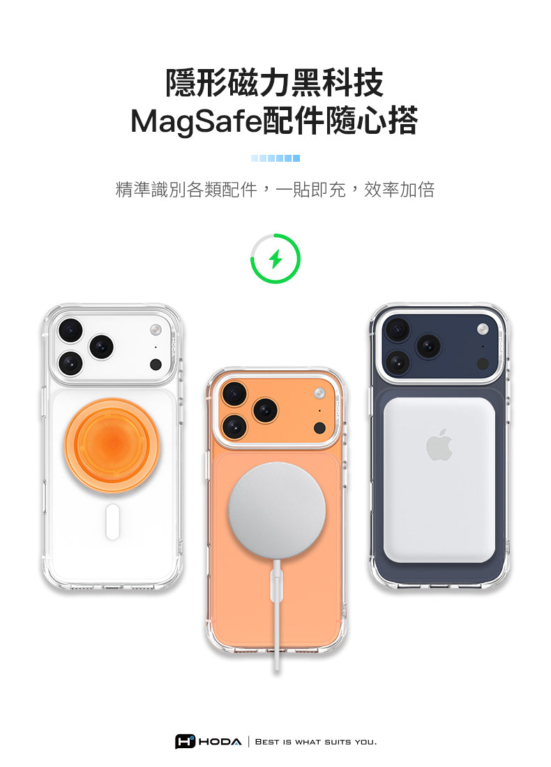 隱形磁力黑科技MagSafe配件隨心搭精準識別各類配件,一貼即充,效率加倍H HODA BEST IS WHAT SUITS YOU