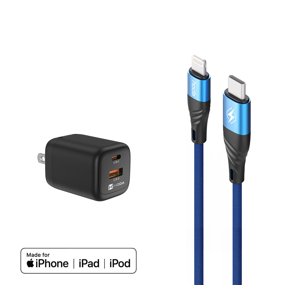 35W GaN 充電器 + MFi Lightning 充電線組合優惠 | HODA®