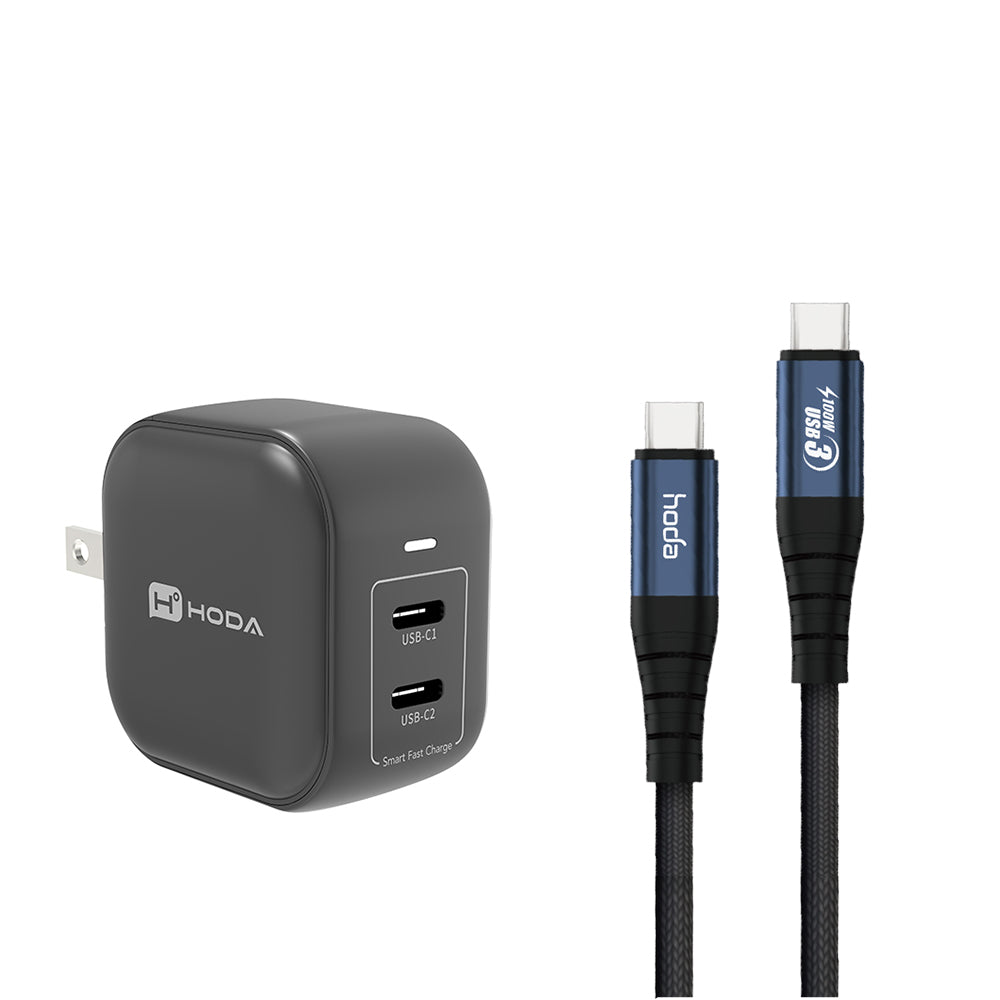 45W 雙孔PD極速充電器 + USB-C TO C 充電線 組合優惠 | HODA®