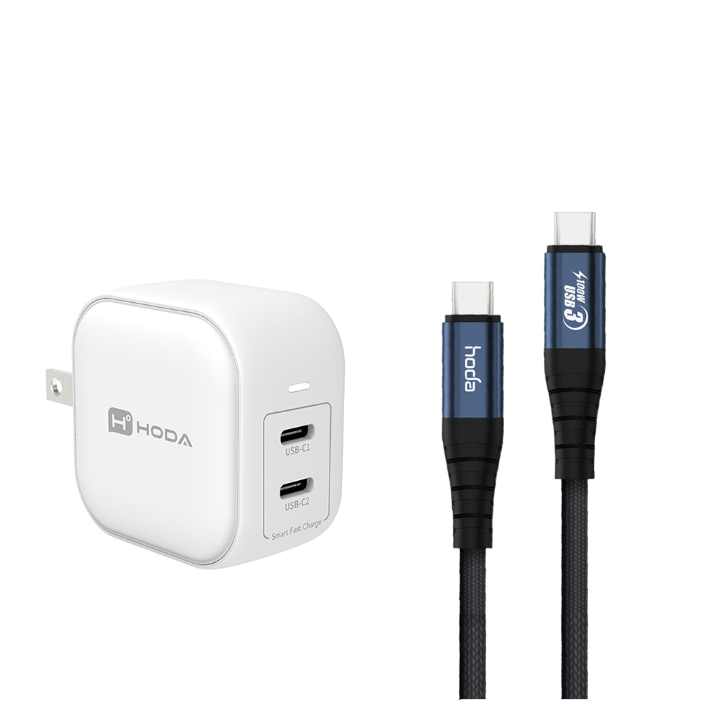 45W 雙孔PD極速充電器 + USB-C TO C 充電線 組合優惠 | HODA®