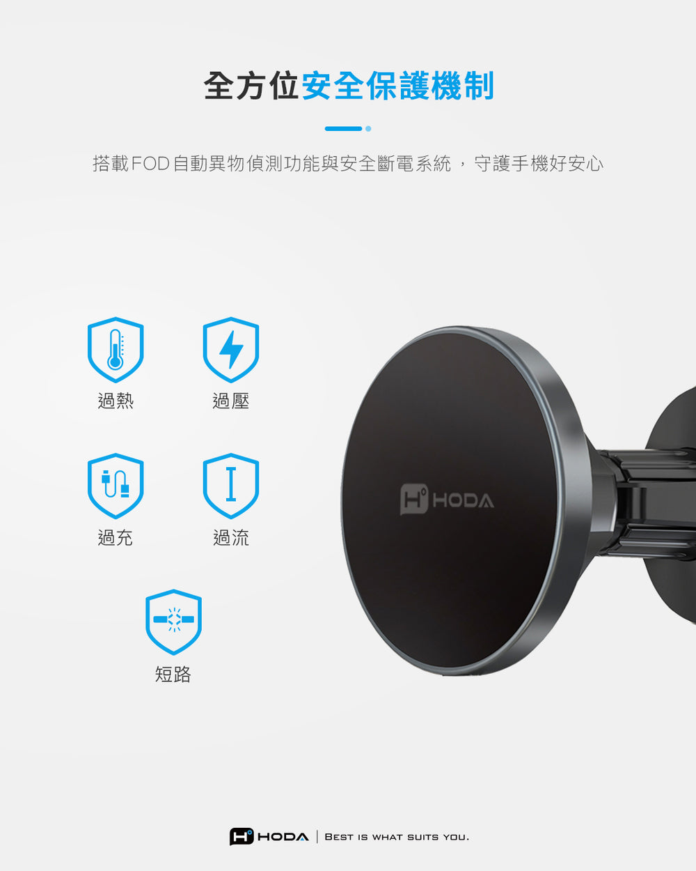 hoda 鋁合金車用出風口 iPhone 磁吸充電式手機支架(支持MagSafe / 內附 C to C 充電線), 黑