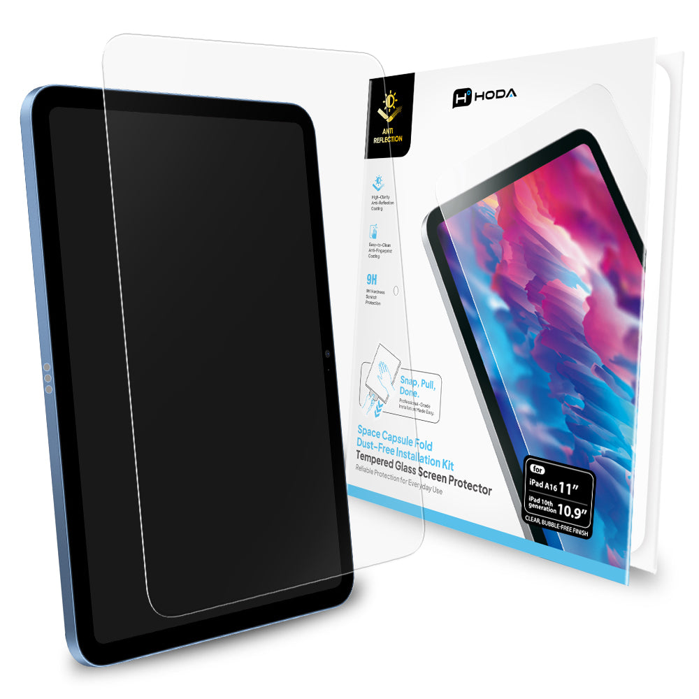 AR抗反射玻璃保護貼 iPad A16(11代) 11吋 / iPad 10代 10.9吋 附太空艙 Fold 貼膜神器 | HODA®