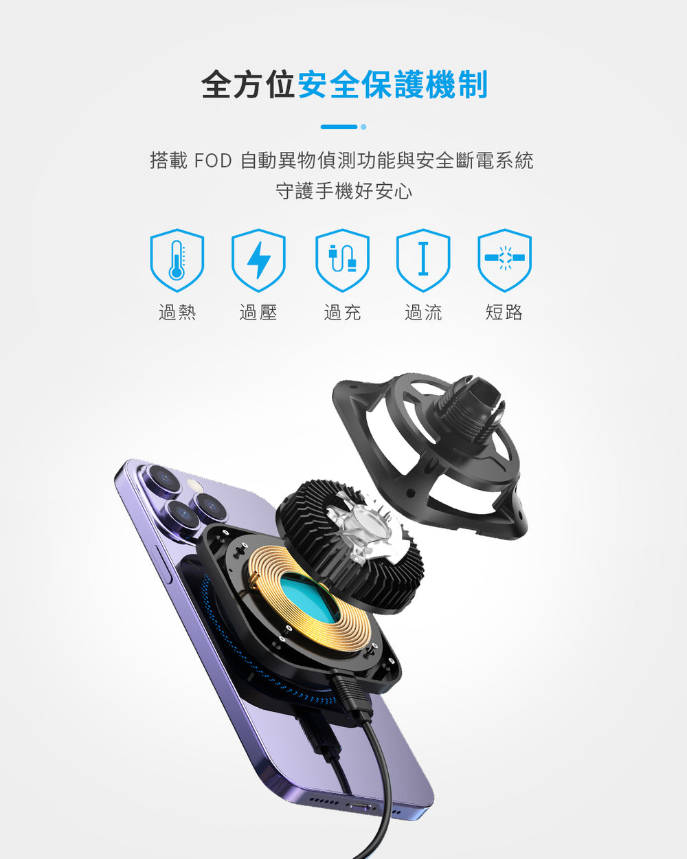 hoda 製冷款車用出風口 iPhone 磁吸充電式手機支架(支持MagSafe / 內附 C to C 充電線), 黑